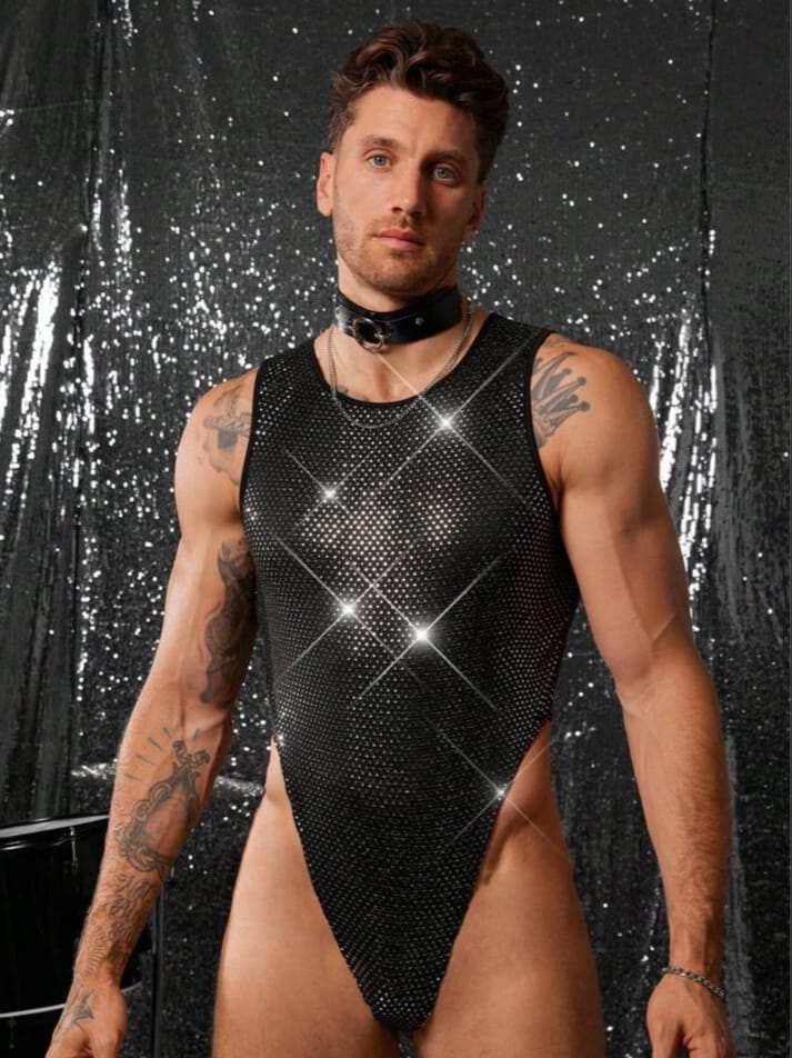 Crystal-City Men's Knitted Fashionable Casual Skinny Bodysuit